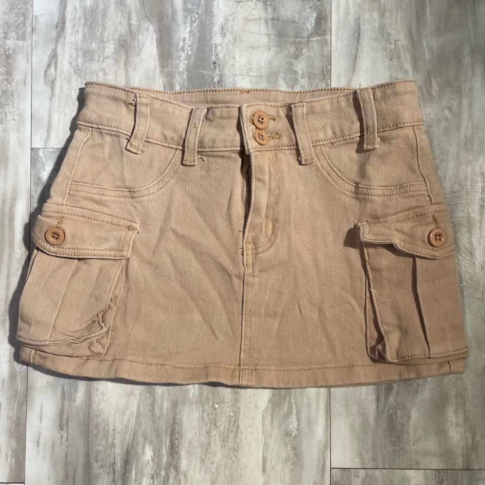 Tan Mini Skirt with Cargo Pockets